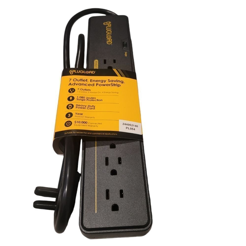 Plugload 7 Outlet Energy Saving Advanced PowerStrip surge protection Black New